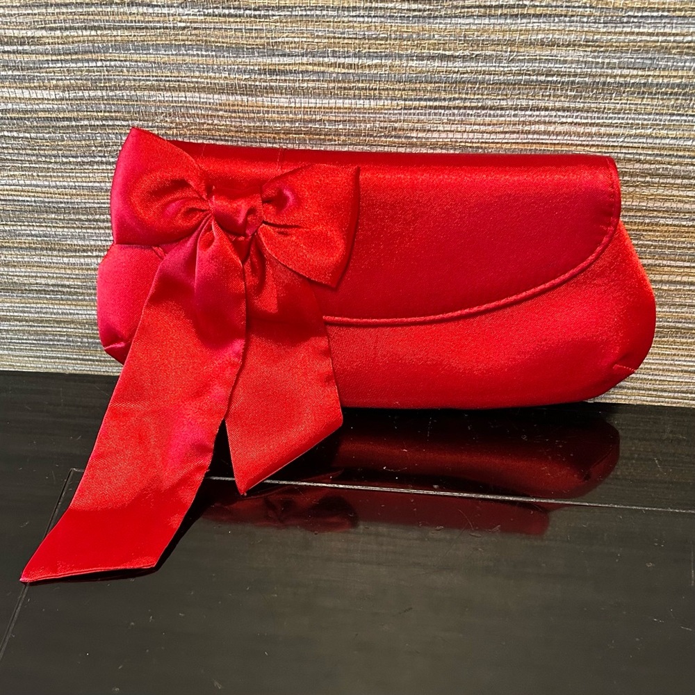 Elegant LaRegale Red Satin Clutch with Bow